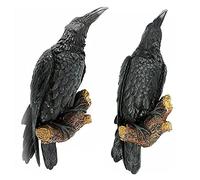 Bosiyrggrl 2 Uds Estatua de Resina de PáJaro Escultura de Cuervos al Aire Libre DecoracióN de Halloween para JardíN Patio DecoracióN de Animales