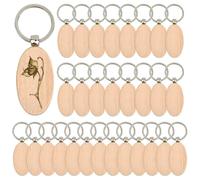 Bosiyrggrl 30 Piezas de Llaveros de Madera Ovalados en, Llaveros de Madera Sin Terminar, Llaveros en, Etiquetas para Llaves, Llaveros en con Grabado en Madera