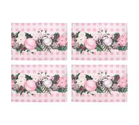 Bosiyrggrl 4 Manteles Individuales Navideños de Color Rosa Nieve con Árboles de Navidad, Manteles Individuales de Invierno para Decoración de Cocina y Comedor J