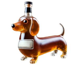 Bosiyrggrl Botella de Whisky con Forma de Perro Salchicha, Vaso de Vidrio con Forma de Perro Salchicha Esculpido en 3D, Botella de Vino Tinto, Frasco de Licor Reutilizable, Cristalería C