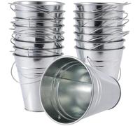 Bosiyrggrl Cubo de Metal Galvanizado de 11,4 X 13 Cm, Maceta Redonda Pequeña para Balcones, Jardines, Patios, Oficinas, Fiestas y Bodas.