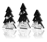 Bosiyrggrl Juego de 3 Letreros de Madera para Árbol de Navidad, en y Negro, Ideales para Decorar Bandejas Navideñas de Varios Niveles, Mesas y Fiestas.