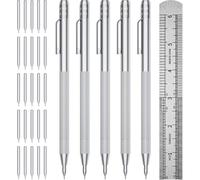 Bosiyrggrl Paquete de 5 Marcadores de Carburo de Tungsteno, Herramienta para Trazar Metal con 25 Puntas de Repuesto y Regla de Acero para Vidrio y Cerámica.