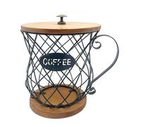 Bosiyrggrl Porta Cápsulas de Café de Metal para - Cesta Grande de Alambre con Base de Madera para Guardar Café en la Encimera para el Hogar y la Oficina B