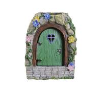 Bosiyrggrl Puerta de Jardín de Hadas para Exteriores, Puerta de Jardín de Hadas, Miniaturas de Árboles de Resina con Escalones y Puerta Abierta, Casa Iluminada Mística