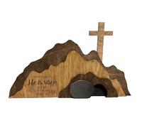 Bosiyrggrl Tumba Vacía Decoración de Pascua Escena de Resurrección y Cruces Juego de Decoración de Madera Tumba Bandeja de Pascua Kit de Paquete