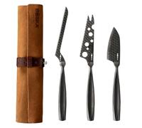 BOSKA Juego de cuchillos de queso Monaco+ / 3 cuchillos en una funda de piel/para cada tipo de queso/antiadherente/negro/11 pulgadas