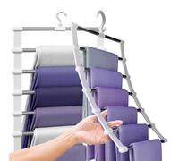 Bosmsaslad 2 Pcs Perchas Pantalones Ahorra Espacio, Antideslizantes Plegables 6 en 1 Perchas Pantalones, Jeans Multiple Acero Inoxidable Multifuncionales, Gancho Giratorio 360° Soporte Pantalones