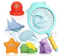 Bosmsaslad 7 Pcs Juguetes Piscina Niños, Juguetes Bañera Baño Bebe con Animales Marinos y Red, Flotan Echan Agua, Piscina Acuáticos para pPiscina Infantil, Jardín, Playa, Regalo Niñas y Niños