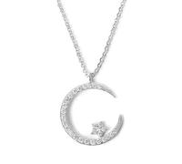 BOSONS collar de luna y estrella, collar de aleación de estrella de la luna para mujer, elegante collar con colgante de estrella y luna para mujer, regalo de joyería de cadena (Silver)