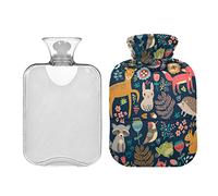 Bosque Animales Plantas Botella de agua caliente de 2 litros con cubierta, bolsa de agua caliente transparente para alivio del dolor de cuello y hombros, terapia caliente