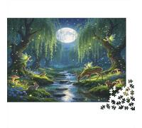 Bosque Bajo la Luz de la Luna Arroyo Puzzle de 1000 Piezas Papel para Adultos Escena Nocturna Juego de Puzzle 1000 Piezas Relajación Decoración 38x26cm/1000pcs