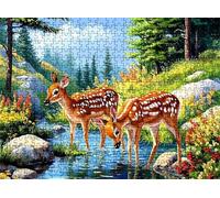 Bosque Ciervo-2 Puzzle 1000 Piezas Adultos, Rompecabezas con Letras en la Parte Posterior - Piezas Que Encajan Perfectamente, Reto de Concentración, Regalo para Mujer y Decor Hogar, 75 x 50 cm w0-768