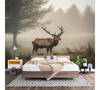 Bosque Ciervos Naturaleza Fotomural para Pared de Tela No Tejida 400x280 cm, Paisaje Papel Pintado Decorativo de Interiores para Salón Dormitorio Oficina Pasillo Comedor, Fácil de Instalar