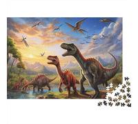 Bosque de Dinosaurios Prehistóricos Puzzle de 1000 Piezas Material de Papel para Adultos Atardecer Escena Natural Puzzle para Toda la Familia Relajación Decoración Hogar Regalo 52x38cm/1000pcs