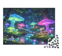 Bosque de Hongos Fantasía Puzzle de 1000 Piezas Papel para Adultos Ciervo Luminoso Escena Nocturna Puzzle para Toda la Familia Relajación Decoración 52x38cm/1000pcs