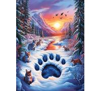 Bosque de Invierno con Huellas de Patas en la Nieve Puzzle 500 Piezas Papel Mayores Dibujo Animado de Paisajes de Cuento de Hadas Terapia Ocupacional para Relajarse Entretenimiento S