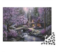 Bosque de Niebla púrpura Rompecabezas Clásico 1000 Piezas Cartón Reciclado Casa de Piedra Relajación Mental, Tiempo Libre, Regalo De Cumpleaños para Amantes De Puzzles 52x38cm/1000pcs