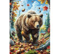 Bosque de otoño Brown Bear Puzzle 300 Piezas Cartón Grueso para Toda La Familia Animales y Plantas Noches Juegos En Familia Relajación Concentración Regalo Corporativo Regalo Ideal 300 PCS