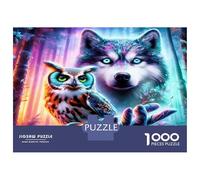 Bosque del Lobo y el búho 1000 Piezas Paquete De Misticismo Salvaje Vibrante Puzzle Clásico, Cartón-Antiestrés Y Decoración, Regalo para Mujeres, Hombres Y Mayores Entusiastas 38x26cm/1000pcs