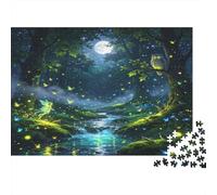 Bosque Encantado Escena Nocturna Puzzle de 1000 Piezas Papel para Adultos Río de Luciérnagas Relajante Concentración Decoración Hogar Regalo Familiar 38x26cm/1000pcs