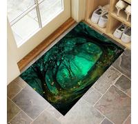 Bosque Encantado Felpudo Antideslizante 50 X 80 Cm - Luciérnagas, Mariposas Alfombra Entrada Casa Antideslizante, Alfombras Lavables, Tapete Entrada para Interior, Corredor, Baño, Verde