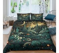 Bosque Encantado Funda Nórdica 3D Impresa Microfibra Decoración Dormitorio Paisaje Nocturno Misterioso Juego de Cama Suave Transpirable para Adultos Jóvenes Double（200x200cm）