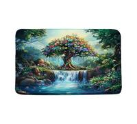 Bosque Encantado Hada Árbol Verde Cascada Flor Lago Naturaleza Lluvia Bosques Alfombra Baño Secado Rápido Alfombrilla De Baño Antideslizante Felpudo De Entrada para Inodoro Ducha Jardín 40X60Cm
