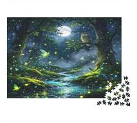 Bosque Encantado Noche Puzzle de 1000 Piezas Juego de Puzzle 1000 Piezas Río Brillante para Adultos Relajante Hogar Regalo 38x26cm/1000pcs