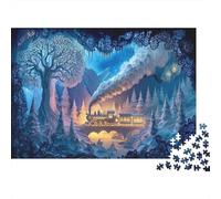 Bosque Encantado Puzzle 1000 Piezas Papel para Adultos Educativo Rompecabezas de Papel Tren Nocturno Decoración Pared Antiestrés 52x38cm/1000pcs