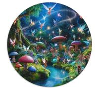 Bosque Fantasía Hada Puzzle de 1000 Piezas para Adultos Redondo Papel Noche Mágica Hongos