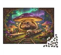 Bosque Fantástico de Hongos Puzzle de 1000 Piezas Papel para Adultos Relajante Escena de Tren Nocturno Juego de Puzzle 1000 Piezas Familiar Decoración Regalo 70x50cm/1000pcs
