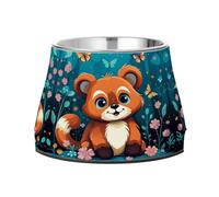 Bosque Flor Animales Panda Rojo Cuencos Antideslizantes de Acero Inoxidable para Perros Comederos Agua Apilables para Cachorros