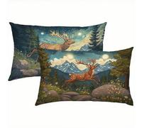 Bosque Fundas Cojines 50x60 Terciopelo Juego de 2, Lujosas Funda Cojin Ciervo Súper Suaves y Cómodas, Funda de Almohada con Cremallera Oculta, Durable y Fácil Cuidado, para Sofá, Cama, Silla S6-220