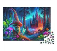 Bosque Gnomo Fantasía Rompecabezas Noche Juego 1000 Piezas Adultos Castillo Gnomo Setas Bosque Neón Premium Grueso Resistente Vibrante Desafiante Difícil Alivio Estrés 38x26cm/1000pcs