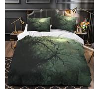 Bosque iluminado por la luna Funda de Edredón Estampado 3D 3 Piezas Suave Cremallera Oculta con Fundas de Almohada Suave Escena de terror gótico Funda Edredon for niños y niñas Single（135x200cm）