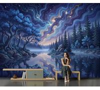 Bosque Lacustre De Ensueño Con La Vía Láctea 200X140Cm Papel Pintado 3D Decoración Mural De La Sala De Estar Dormitorio 3D Wallpaper Sala De Estar La Pared Para Dormitorio Mural