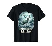 Bosque Nacido Espíritu Libre Majestuoso Ciervo Naturaleza Camiseta gráfica económica, Hombre, Negro, M
