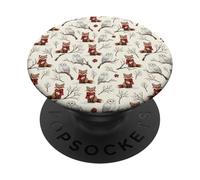 Bosque navideño de Zorro y búho nevado PopSockets PopGrip Adhesivo