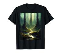 Bosque Oscuro Místico Río Encantado Fantasía Estética Camiseta