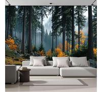 Bosque Otoñal Entre Nubes Y Niebla Papel Pintado Panorámico 300x210cm, Paisaje Natural De Otoño Papel Pintado De Seda, Grandes Murales Para Salón Sala De Estar Estudio Decoración, Naranja