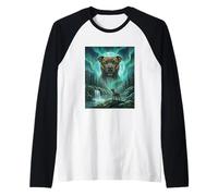 Bosque para Perros Pit Bull Aurora Borealis Northern Lights Camiseta Manga Raglan