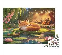 Bosque Zorro Rojo Durmiendo Puzzle de 1000 Piezas Papel para Adultos Estanque Lirio de Agua Jardín Luz Nocturna Puzzle para Toda la Familia Relajación Decoración Regalo Nan