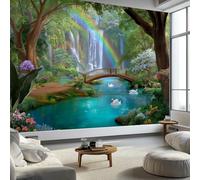 Bosques Cascadas Flores Paisajes Papel Pintado Panorámico 400 x 280 cm, Colorful 3D Papel Pintado No Tejido Grandes Murales para Salón Sala de Estar Estudio Dormitorio y Cocina Decoración
