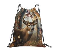 Bosques De Ciervos De La Fauna Estadounidense Bolsa Trasera Ajustable Saco Lazo Fácil De Doblar Bolsa De Deporte para Viaje Senderismo Mujeres 36X42Cm