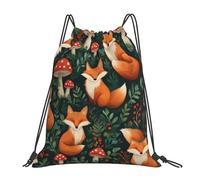 Bosques De Hongos Zorro Bolsa Trasera Ligera Mochila con Cordón Fácil De Doblar Bolsa con Cordón para Senderismo Natación Viaje 36X42Cm