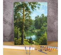 Bosques verdes Pintar por Numeros Adultos,DIY Pintura Acrílica por Números Kits para Principiantes Lago Cuadros al óleo Lienzo para Pintar por Numeros Artesanías Hogar Decoración,con Marco 40x50cm