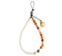 Bosreroy Correa de muñeca para teléfono con cuentas y bodhi de jade blanco, soporte colorido de 27 cm con colgante de animal, accesorio de moda para mujer