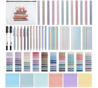 BOSREROY Kit de anotación de libro, juego completo de notas con 2640 pestañas adhesivas, 300 notas adhesivas, 11 bolígrafos de tinta de gel, 12 marcadores resaltadores, 2 marcadores negros para los
