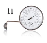 BOSREROY Termómetro para exteriores de 6 pulgadas, medidor analógico con higrómetro, acabado antiguo de cobre, -40.0 °C a 48.9 °C, pantalla de doble escala, fácil montaje en pared, soporte de metal